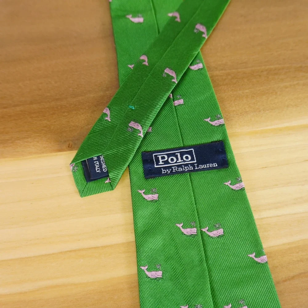 Polo Ralph Lauren Necktie Kid Green Pink Whale Silk Preppy Italian Made Nautical